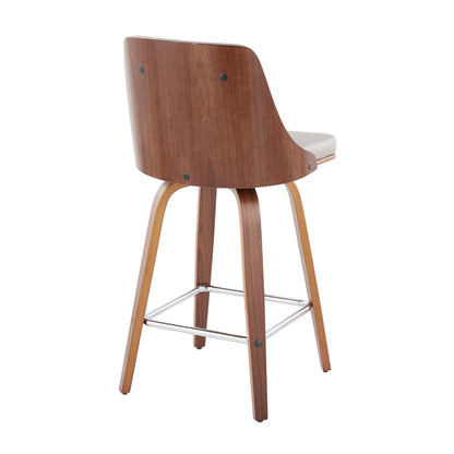 Gianna - Mid-Century Modern Fixed Height Counter Stool With Swivel With Square Footrest (Set of 2) - Walnut / Light Gray