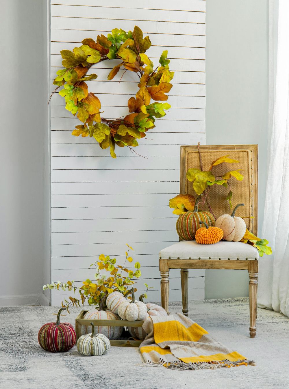 Weighted Pumpkin Ornament Decor For Holiday Harvest Festival Fall Festival & Thanksgiving (Set of 2) - Beige Multi
