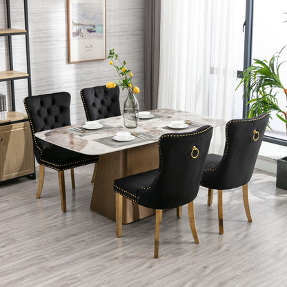 Nikki - Modern, High-End Tufted Solid Wood Contemporary Velvet Upholstered Dining Chair With Golden Stainless Steel Plating Legs, Nailhead Trim (Set of 2) - Black