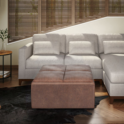Avalon - Square Coffee Table Storage Ottoman - Distressed Umber Brown
