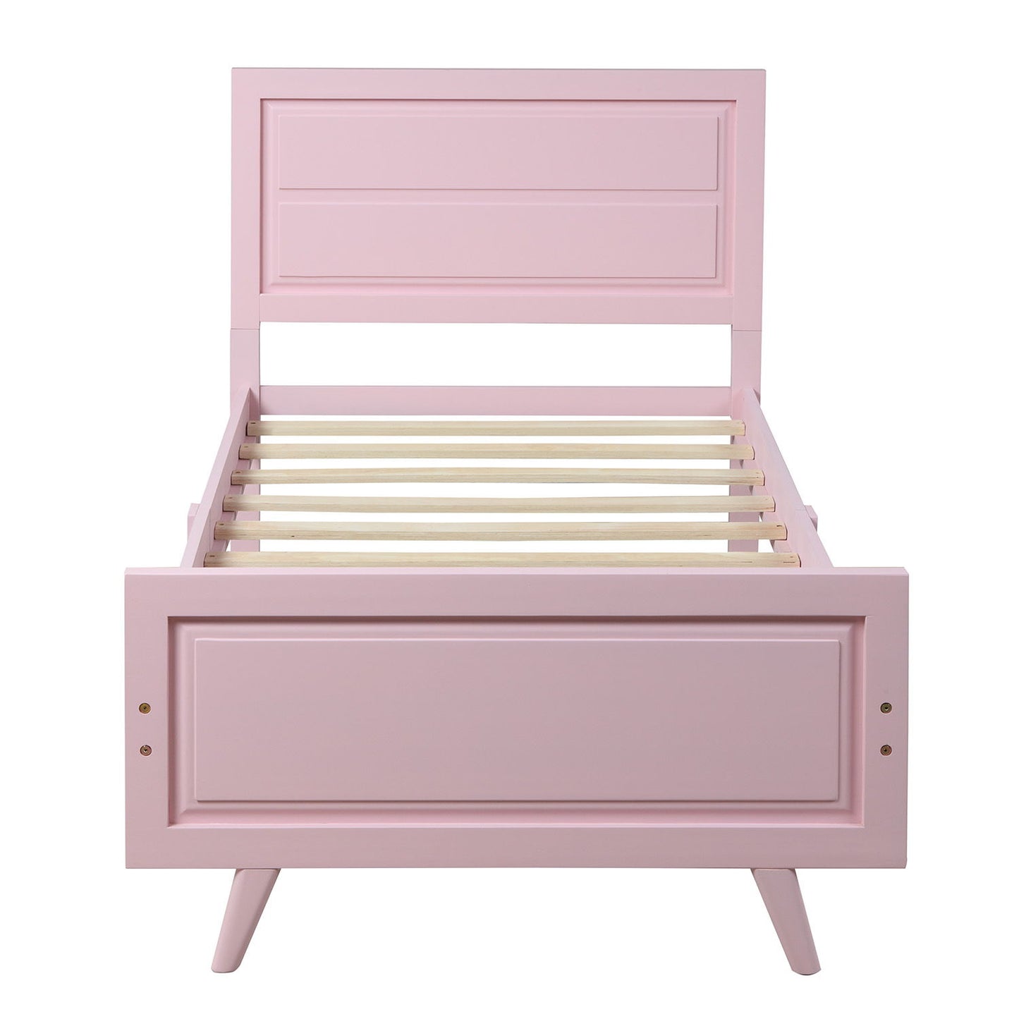 Twin Platform Bed Frame Mattress Foundation With Headboard And Slat Support - Pink