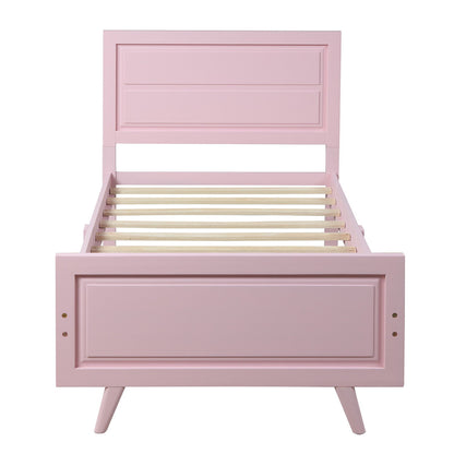 Twin Platform Bed Frame Mattress Foundation With Headboard And Slat Support - Pink