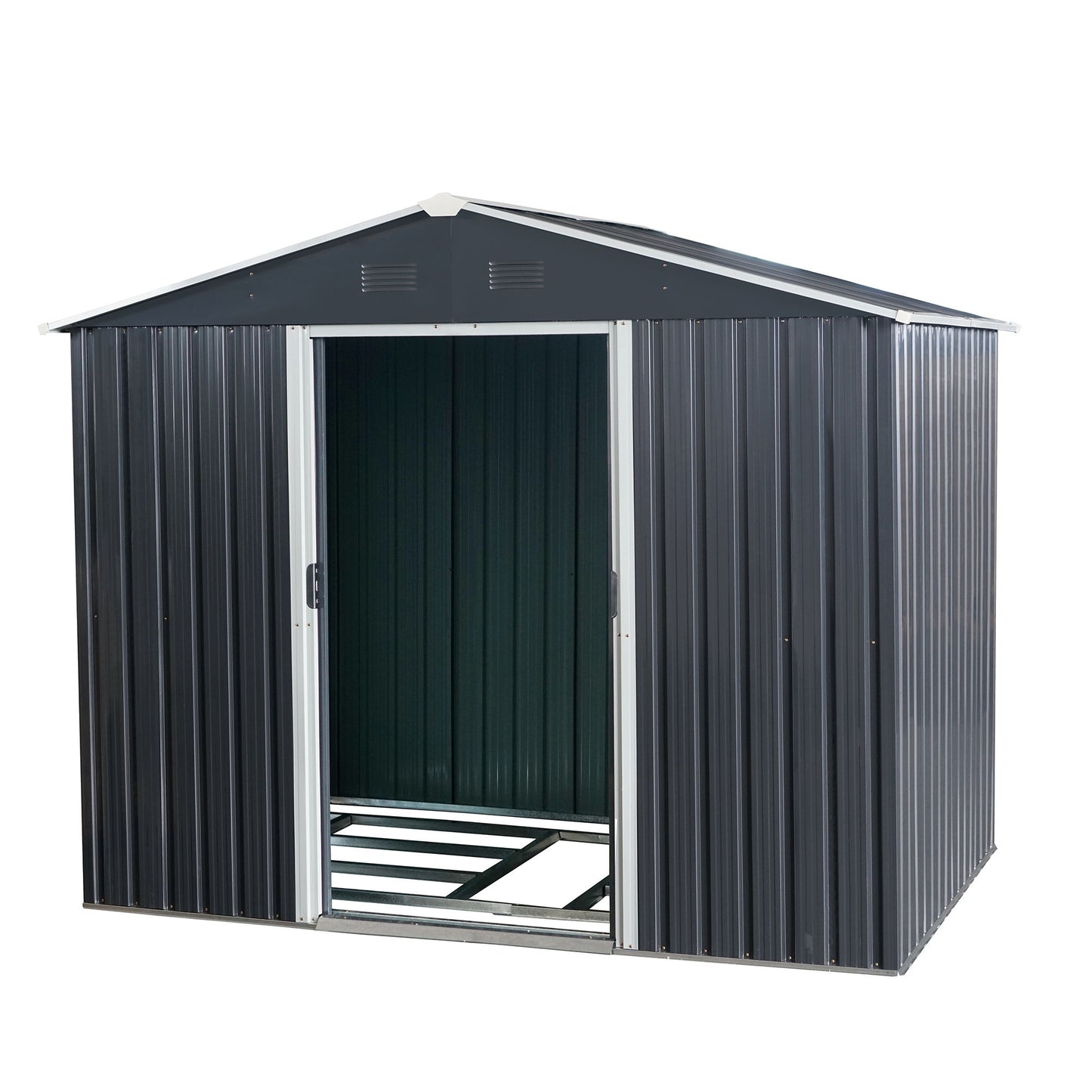 Outdoor Metal Storage Shed With Floor Base - Black