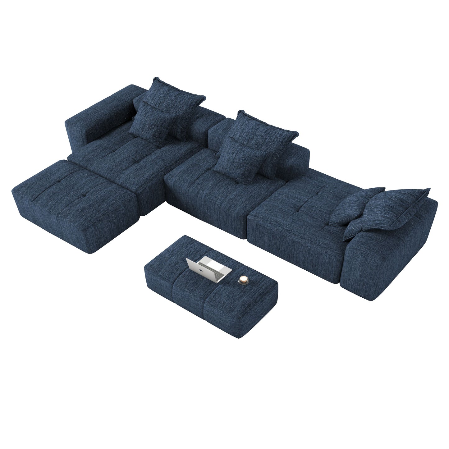 Modern Oversized Modular Sectional Sofa, Sparkling Chenille Soft Cushion Sofa With 6 Pillows, 6 Pieces Diy Combination Tufted Sofa, No Assembly Required - Blue