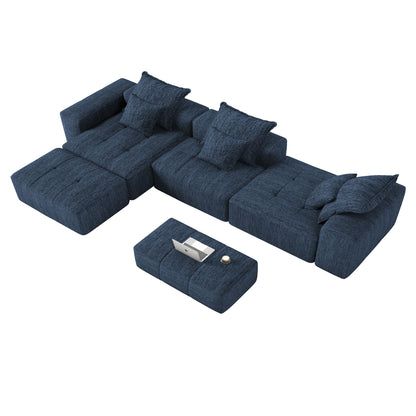 Modern Oversized Modular Sectional Sofa, Sparkling Chenille Soft Cushion Sofa With 6 Pillows, 6 Pieces Diy Combination Tufted Sofa, No Assembly Required - Blue