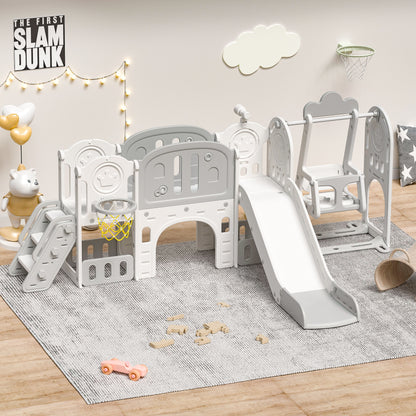 Versatile Toddler Slide With 11 - 1 Activity Center - Gray / Ivory