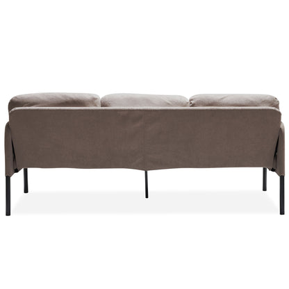 Modern 3 Seater L Shaped Polyester Fabric Sofa With Ottoman, Upholstered For Small Spaces - Beige