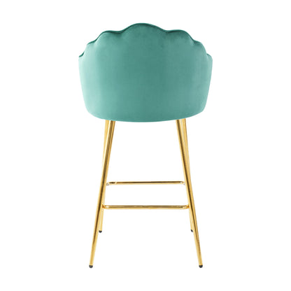 Shell Shape Velvet Bar Chair With Gold Plated Metal Legs (Set of 2) - Green