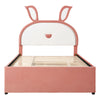 Full Size Upholstered Platform Bed With Trundle And 3 Drawers, Rabbit-Shaped Headboard With Embedded LED Lights - Pink