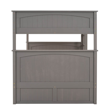 Full Over Full Bunk Bed With Twin Size Trundle, Guardrails - Brushed Gray