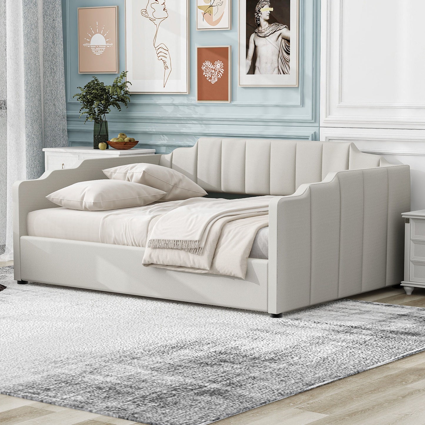 Full Upholstered Daybed With Underneath Storage - Beige