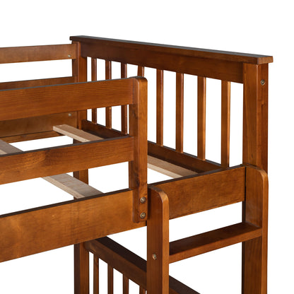 Twin Over Twin Bunk Bed With Ladders And 2 Storage Drawers - Walnut