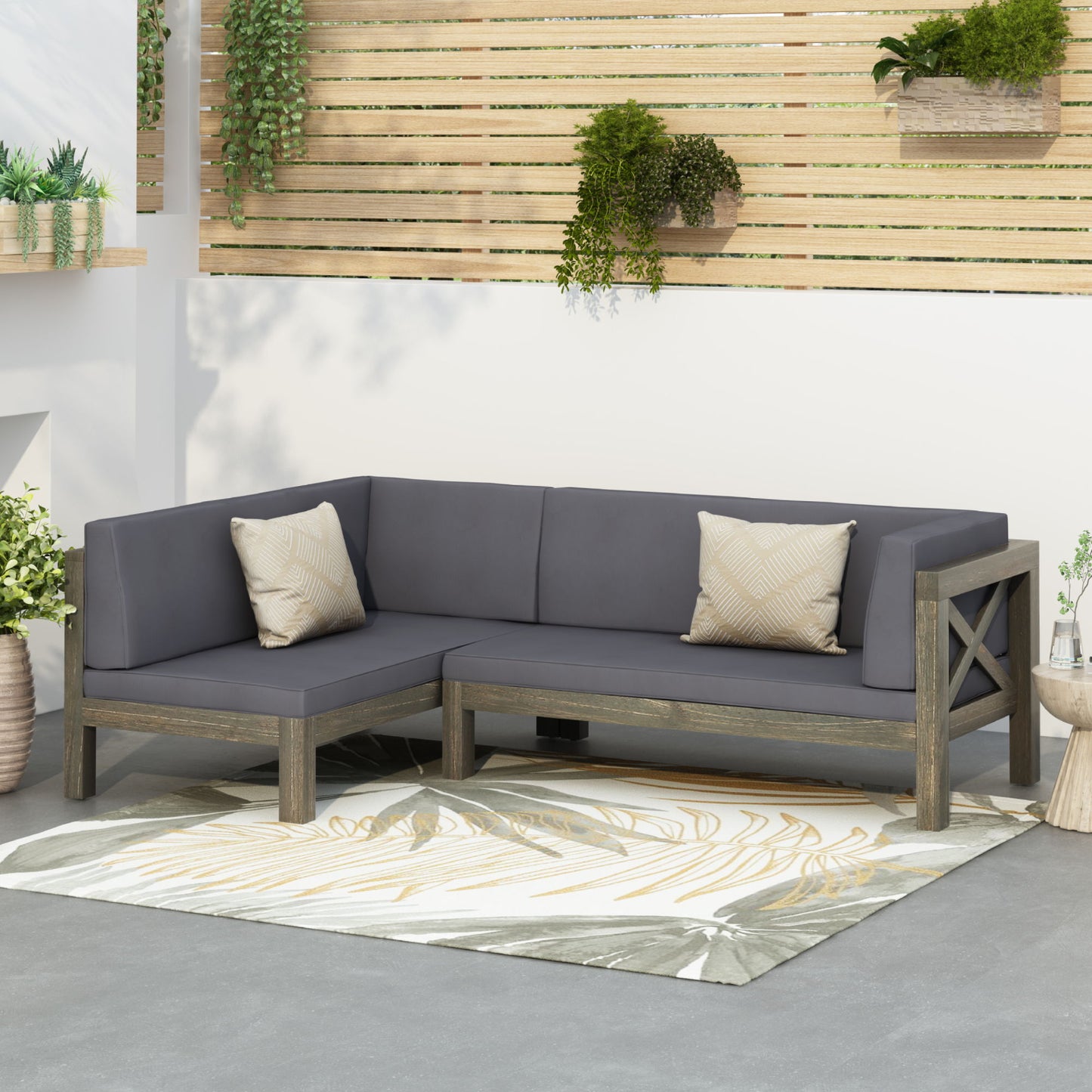 Brava - X Back Right Corner Bench (Set of 2) With Water Resistant Cushions - Dark Gray