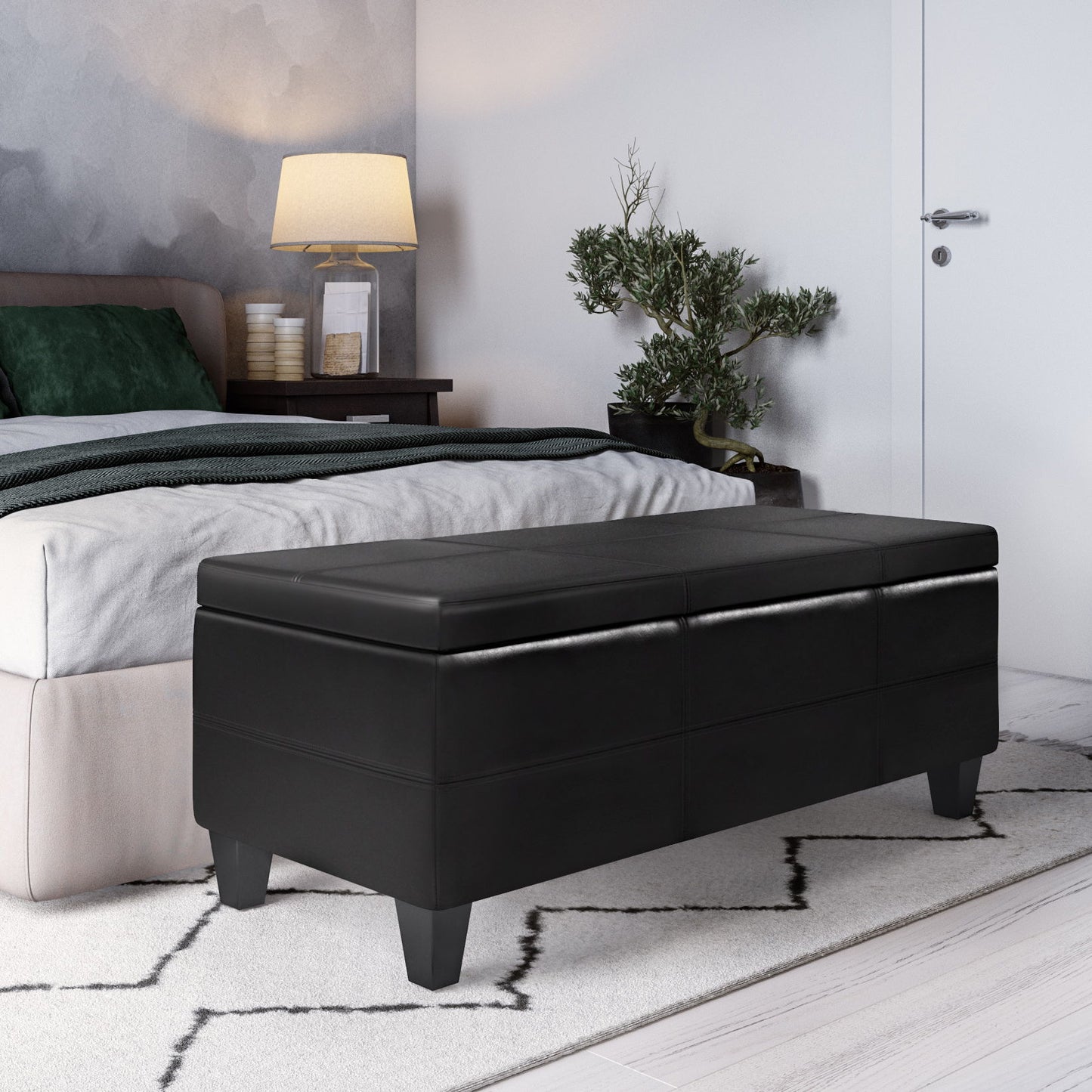 Afton - Storage Ottoman Bench - Midnight Black