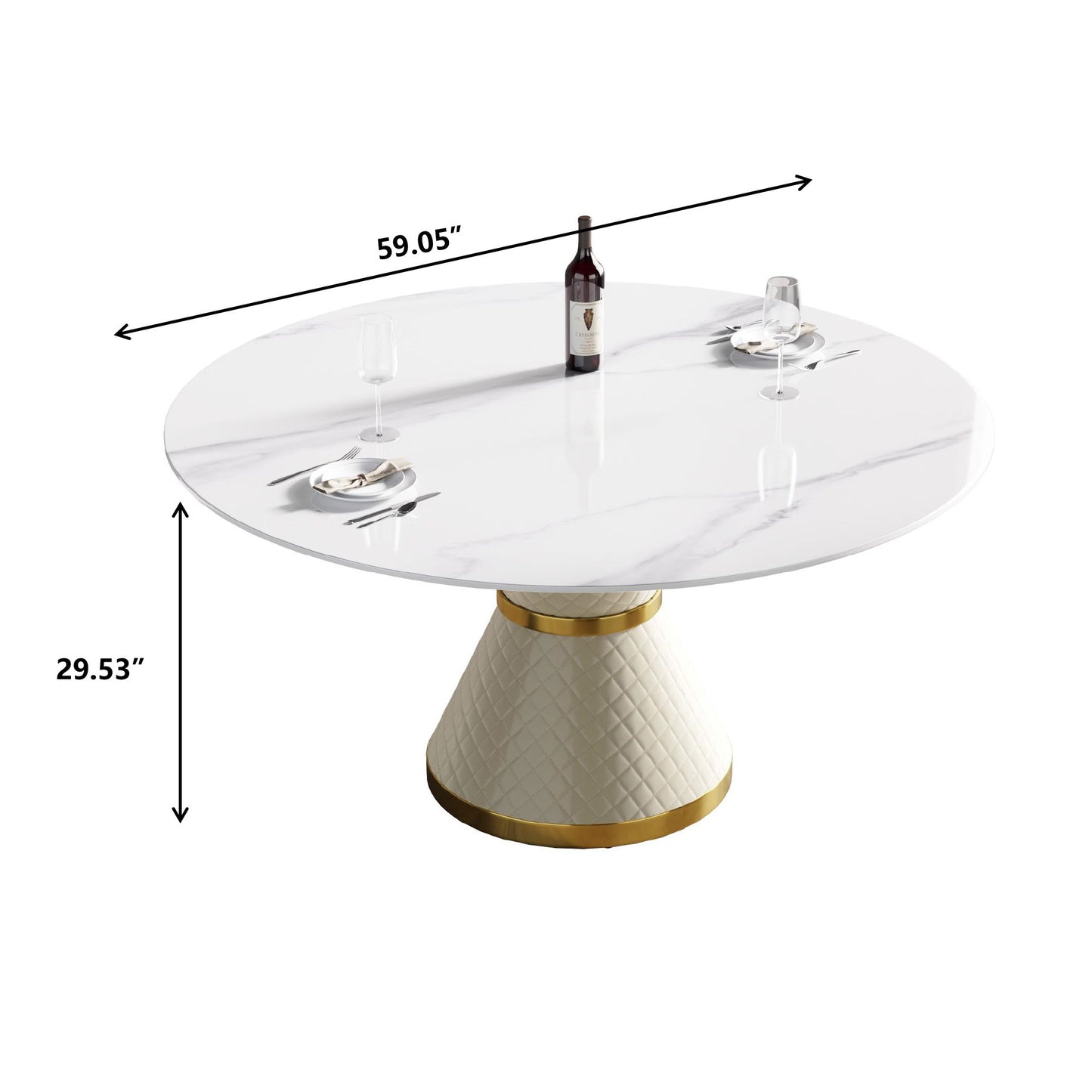 59.05" Modern Artificial Stone Round Carbon Steel Base Dining Table, Can Accommodate 6 People - White