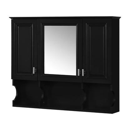 Wall Mounted Bathroom Medicine Cabinet, Modern Bathroom Wall Cabinet With Mirror, Mirror Cabinet With Open Shelves - Black