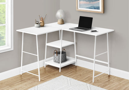 Computer Desk, Home Office, Corner, Storage Shelves, L-Shape, Work, Laptop, Contemporary, Modern - White
