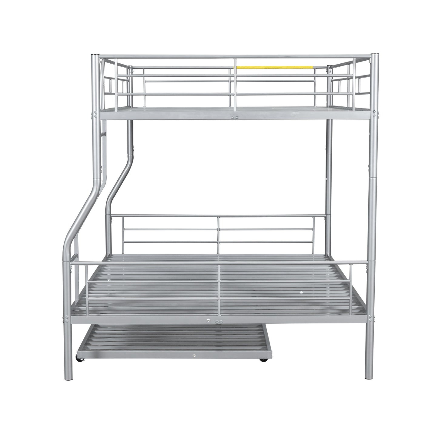 Full Long Over Queen Metal Bunk Bed With Trundle - Silver