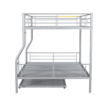 Full Long Over Queen Metal Bunk Bed With Trundle - Silver