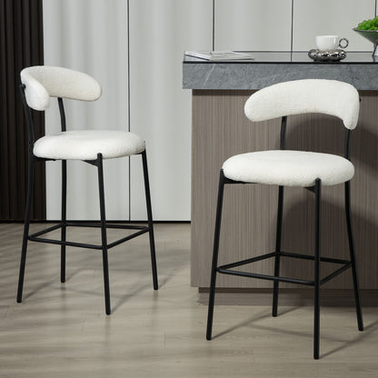 Counter Height Bar Stools Teddy Fabric Cover Kitchen Island Counter Bar Stool With Black Powder Coating Base And Footrest - Snow