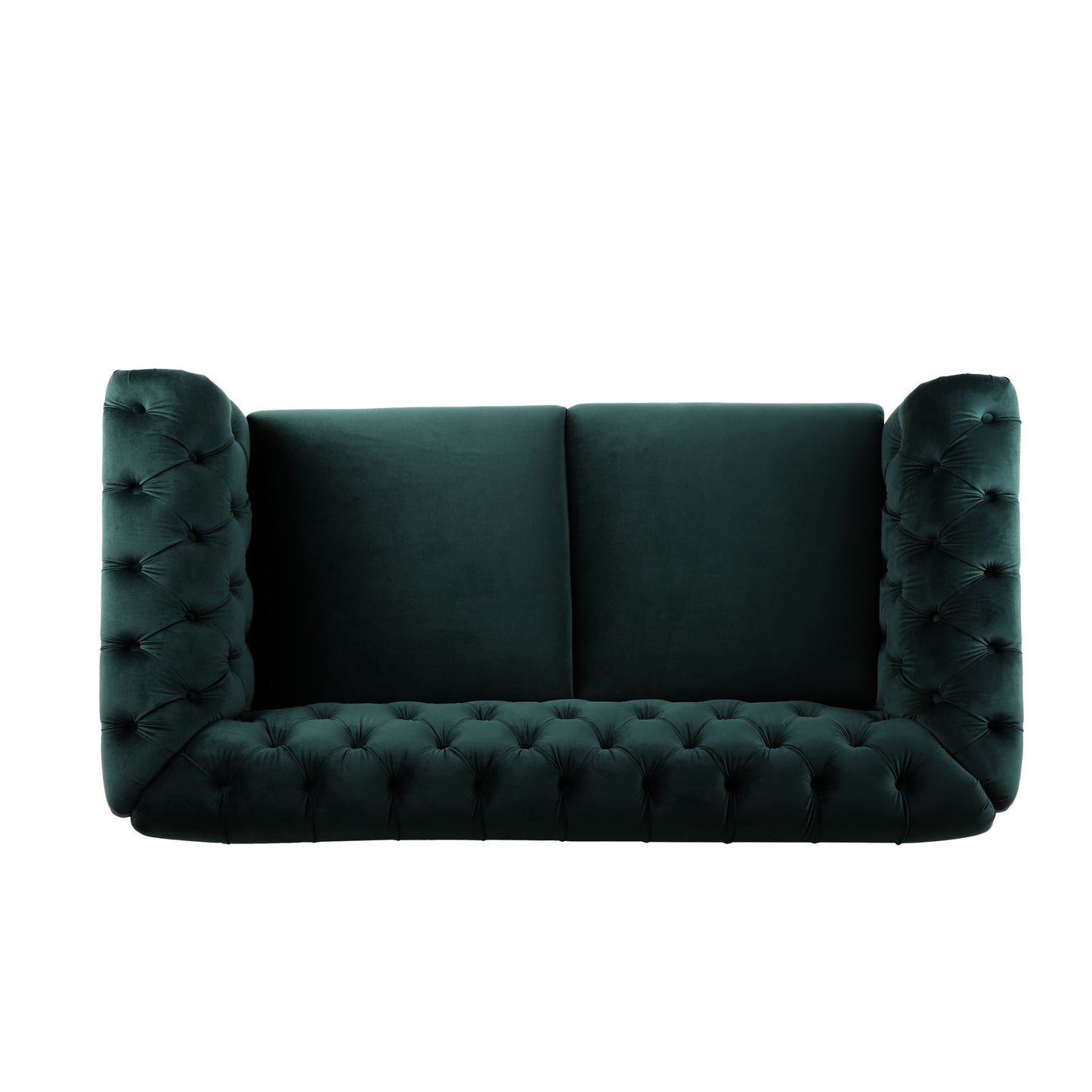 Chesterfield Velvet Loveseat Sofa 2 Person Rolled Arm Upholstered Couch - Forest Green