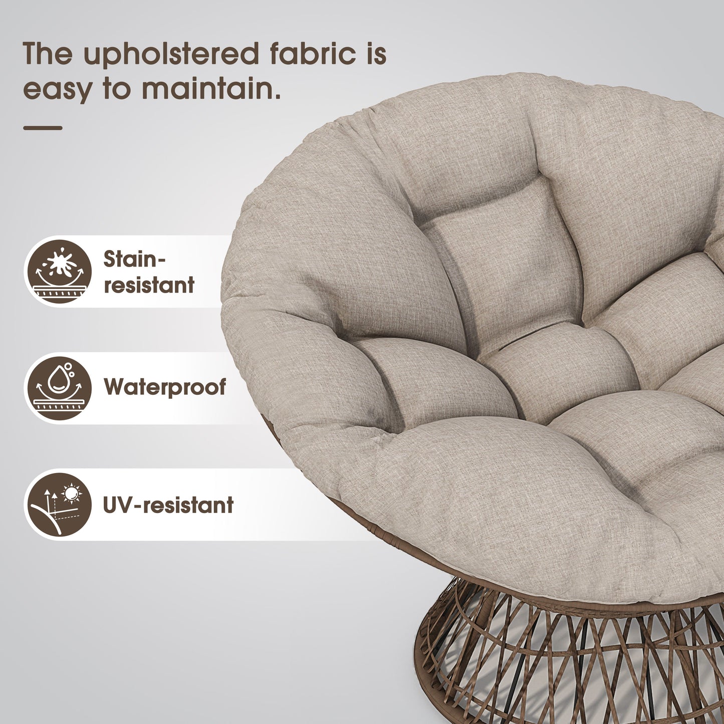 Ergonomic Wicker Chair With Cloud Thick Density Cushion, 3 Proof Cover High Capacity Iron Frame Fluid 360ÔøΩÔøΩÔøΩÔøΩÔøΩÔøΩÔøΩÔøΩÔøΩÔøΩÔøΩÔøΩÔøΩÔøΩÔøΩ Swivel - Beige / Brown
