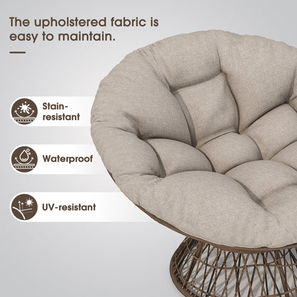 Ergonomic Wicker Chair With Cloud Thick Density Cushion, 3 Proof Cover High Capacity Iron Frame Fluid 360ÔøΩÔøΩÔøΩÔøΩÔøΩÔøΩÔøΩÔøΩÔøΩÔøΩÔøΩÔøΩÔøΩÔøΩÔøΩ Swivel - Beige / Brown