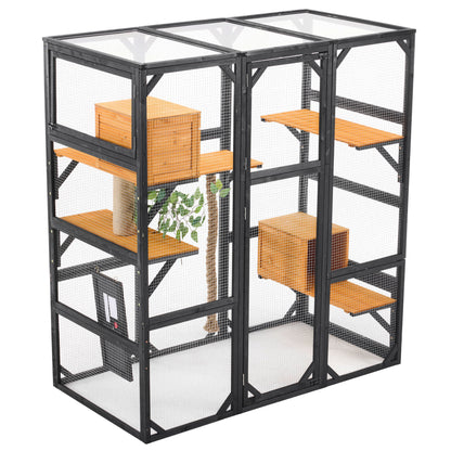 Outdoor Cat House, Diy Cat Enclosure With Double Enter Doors - Black Brown