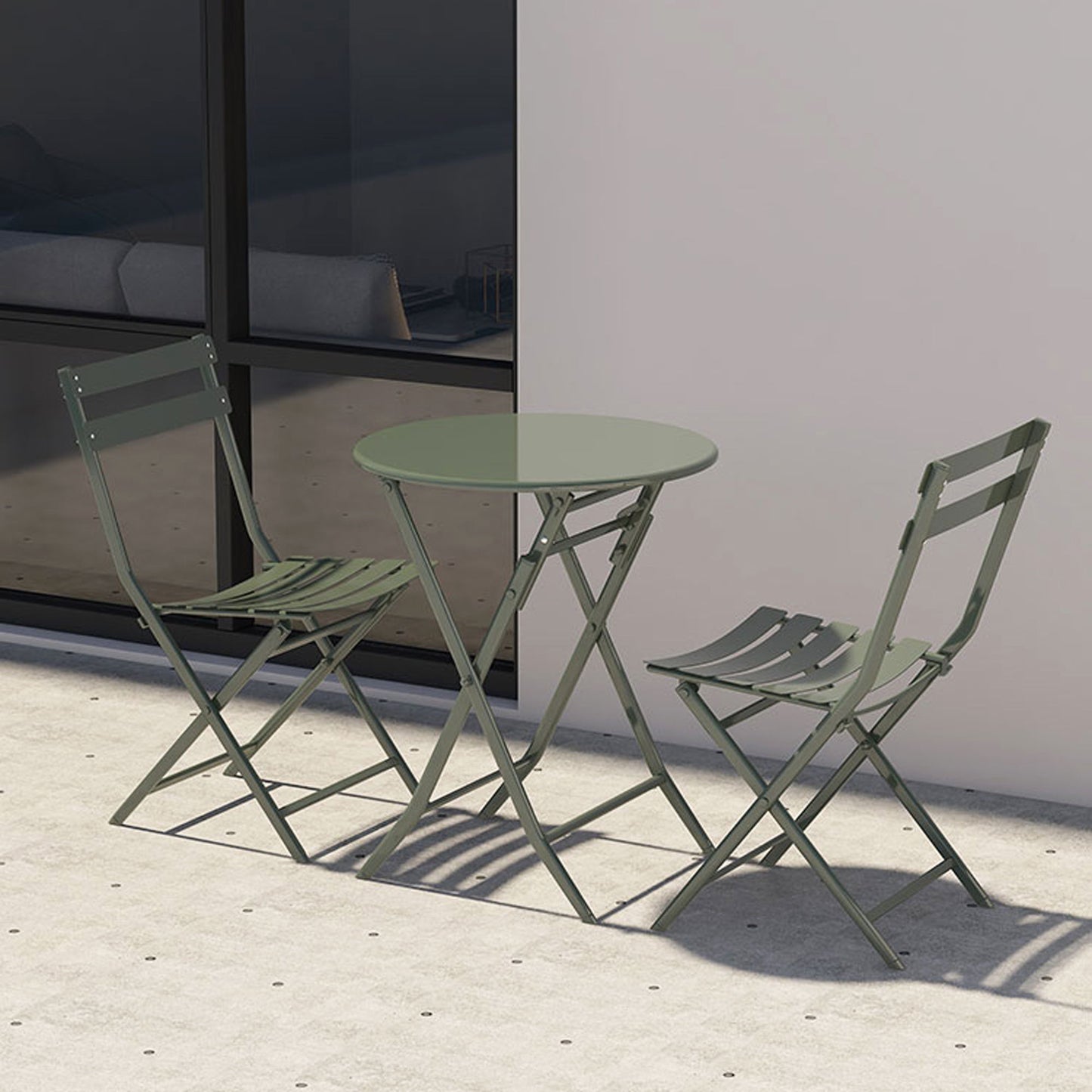 3 Piece Patio Bistro Set Of Foldable Round Table And Chairs - Dark Green