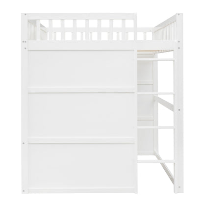 Full Size House Loft Bed With Ladder - White