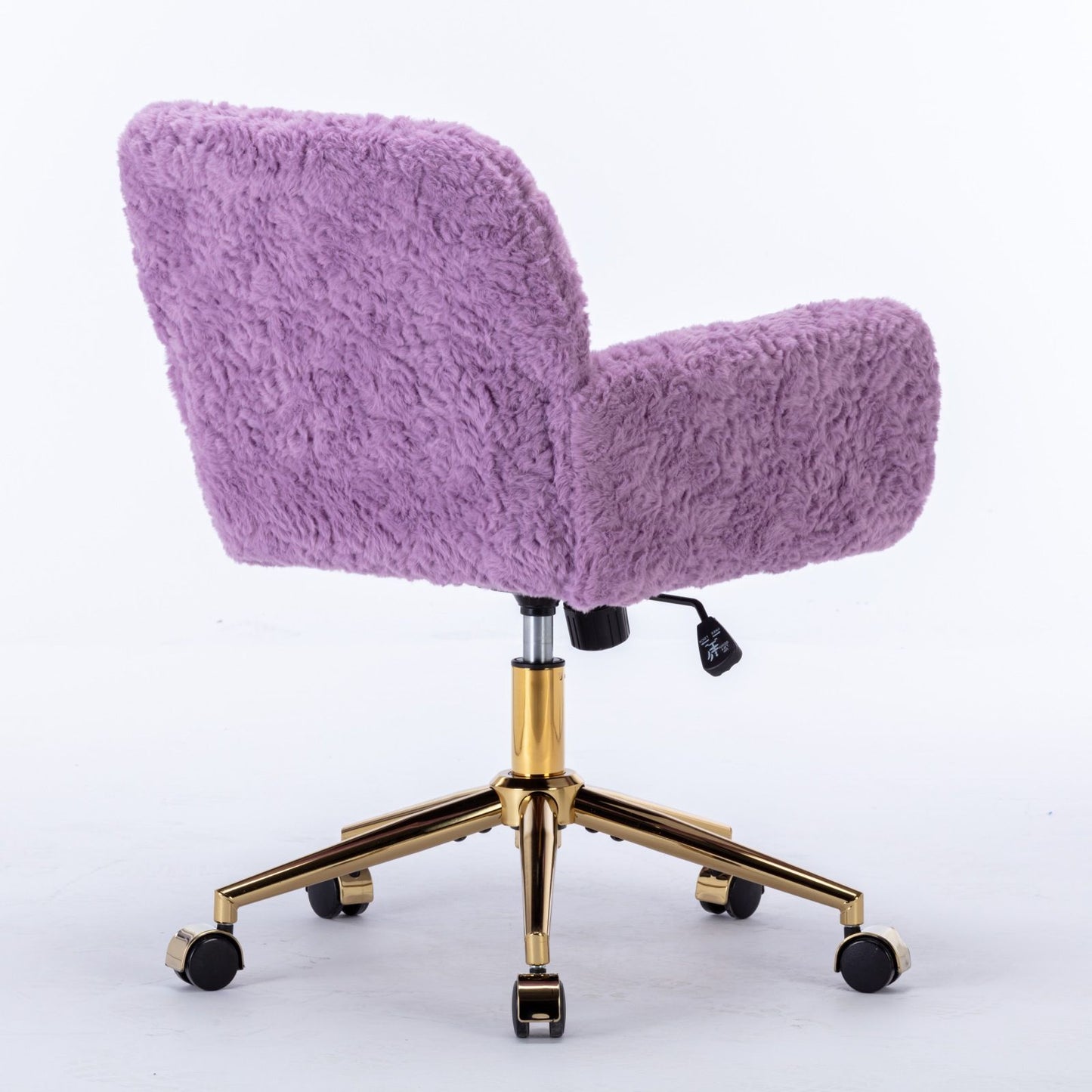 Office Chair, Artificial Rabbit Hair Home Office Chair With Golden Metal Base, Adjustable Desk Chair Swivel Office Chair, Vanity Chair - Violet