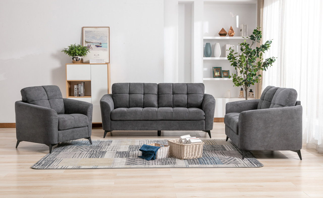 Callie - Woven Fabric Sofa Loveseat Chair Living Room (Set of 3) - Gray