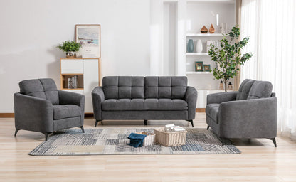 Callie - Woven Fabric Sofa Loveseat Chair Living Room (Set of 3) - Gray