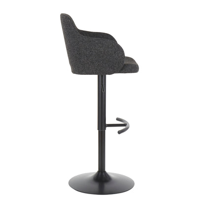 Boyne - Industrial Upholstered Adjustable Barstool With Swivel With Rounded T Footrest (Set of 3) - Black / Dark Gray