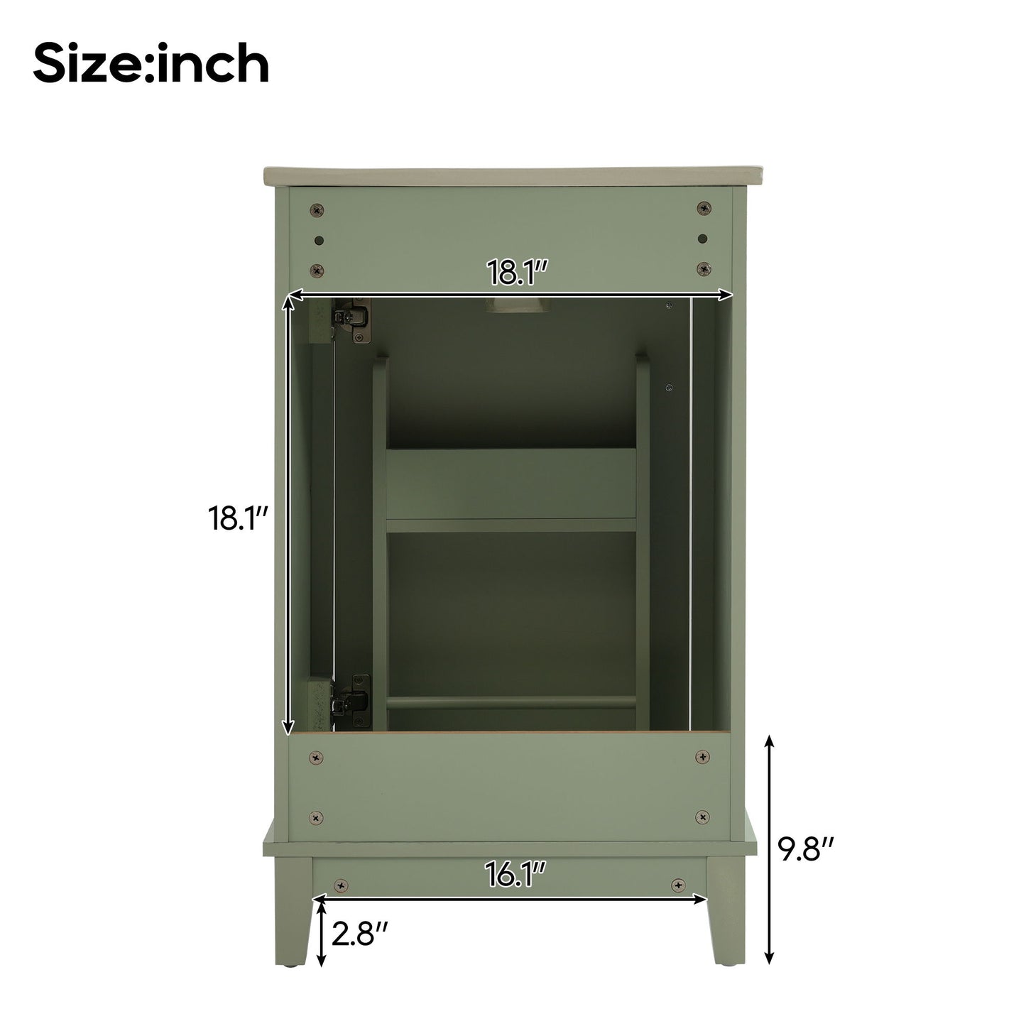 Modern Small Bathroom Vanity Cabinet With Ceramic Basin, Ample Storage, 1 Soft Close Door - Green