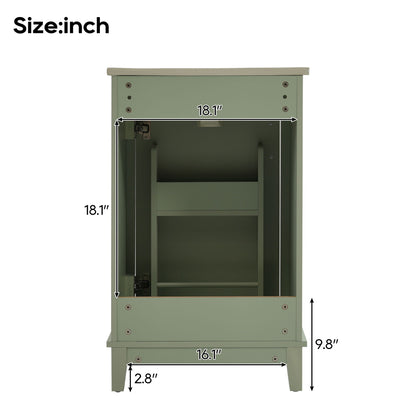 Modern Small Bathroom Vanity Cabinet With Ceramic Basin, Ample Storage, 1 Soft Close Door - Green