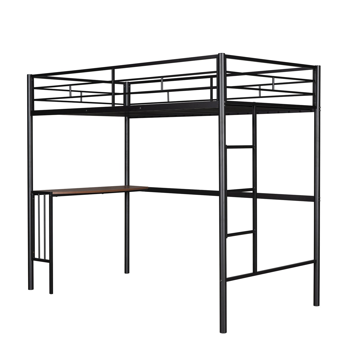 Twin Over Full Metal Bunk Bed With Desk, Ladder And Quality Slats For Bedroom - Metallic Black