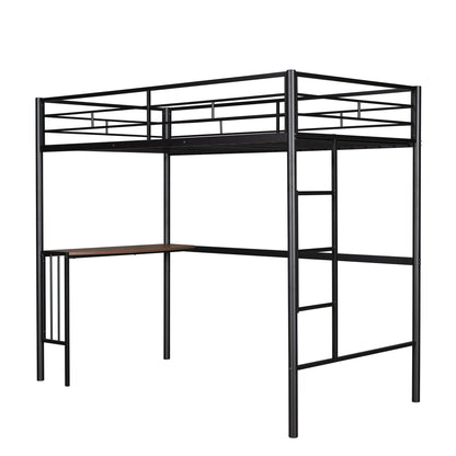 Twin Over Full Metal Bunk Bed With Desk, Ladder And Quality Slats For Bedroom - Metallic Black
