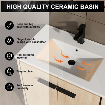 30" Bathroom Vanity Base With Basin And Storage Cabinet - Oak