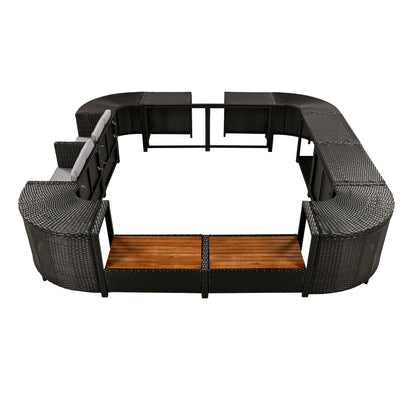 Spa Surround Spa Frame Quadrilateral Outdoor Rattan Sectional Sofa Set With Mini Sofa, Wooden Seats And Storage Spaces - Gray