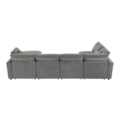 Modern Modular Cloud Sofa Bed, 6 Seat Chenille Sectional Couch Set With Ottoman, Free Combination, Convertible U Shaped Sleeper Sofa - Gray