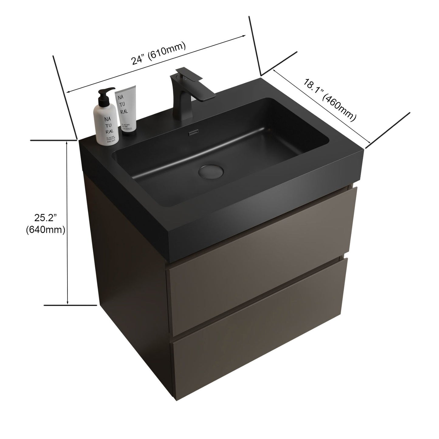 Alice - 24" Bathroom Vanity With Sink, Large Storage Wall Mounted Floating Bathroom Vanity For Modern Bathroom, One-Piece Black Sink Basin Without Drain And Faucet - Black / Gray