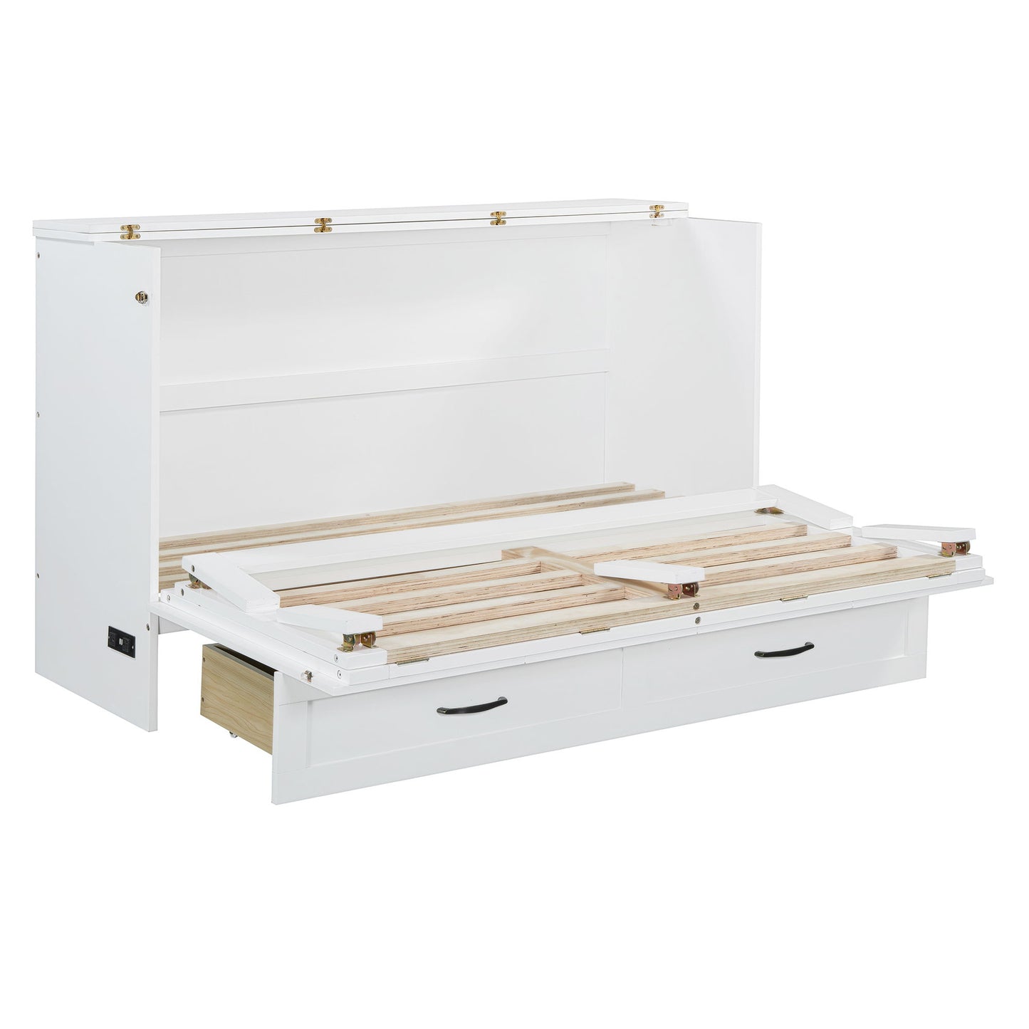 Queen Size Murphy Bed With Large Drawers - White