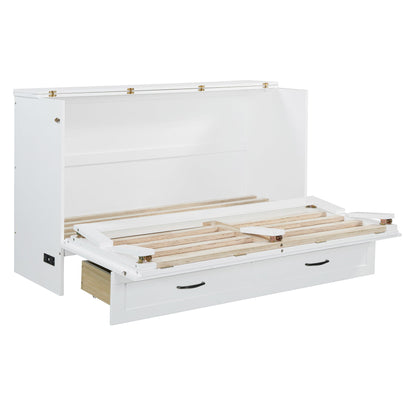 Queen Size Murphy Bed With Large Drawers - White