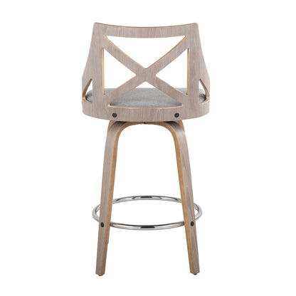 Charlotte - Farmhouse Fixed Height Counter Stool With Swivel With Round Footrest (Set of 2) - Light Gray