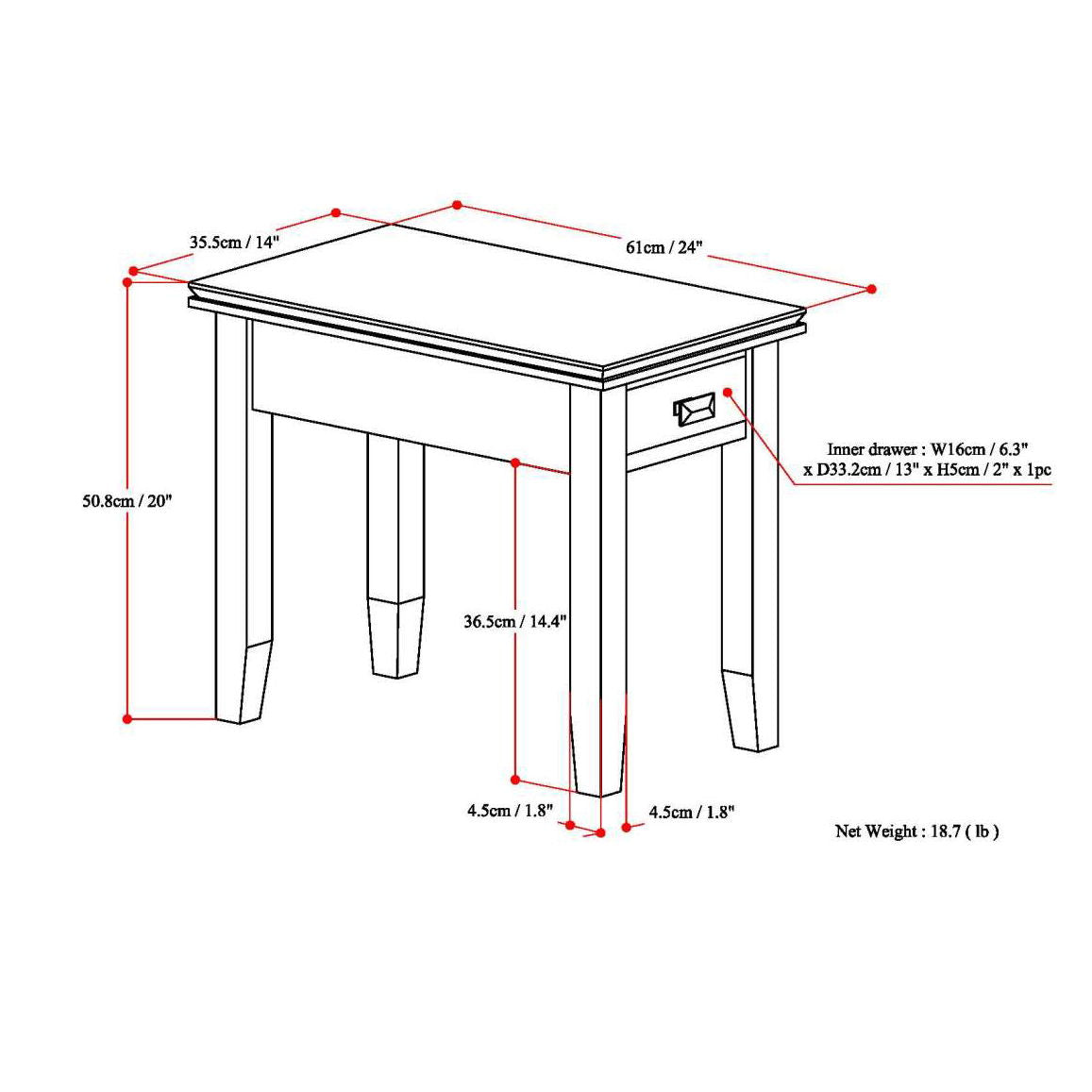 Artisan - Narrow Side Table - Russet Brown