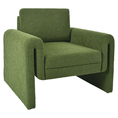 Modern Boucle Upholstered Accent Chair Sturdy Support & Luxurious Comfort Solid, Manufactured Wood - Green