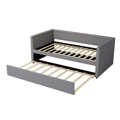 Modern Style Twin Size Upholstered Daybed With Trundle For Guest Room, Small Bedroom, Study Room - Gray