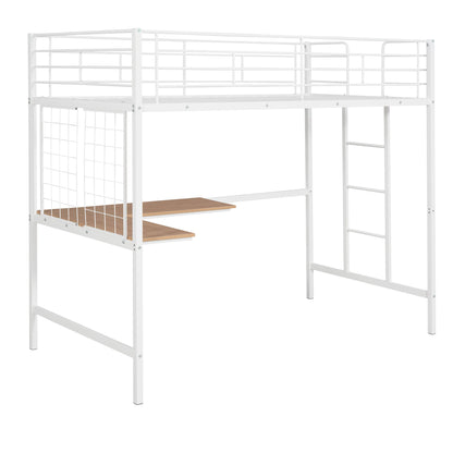 Twin Loft Bed With Desk And Grid - White