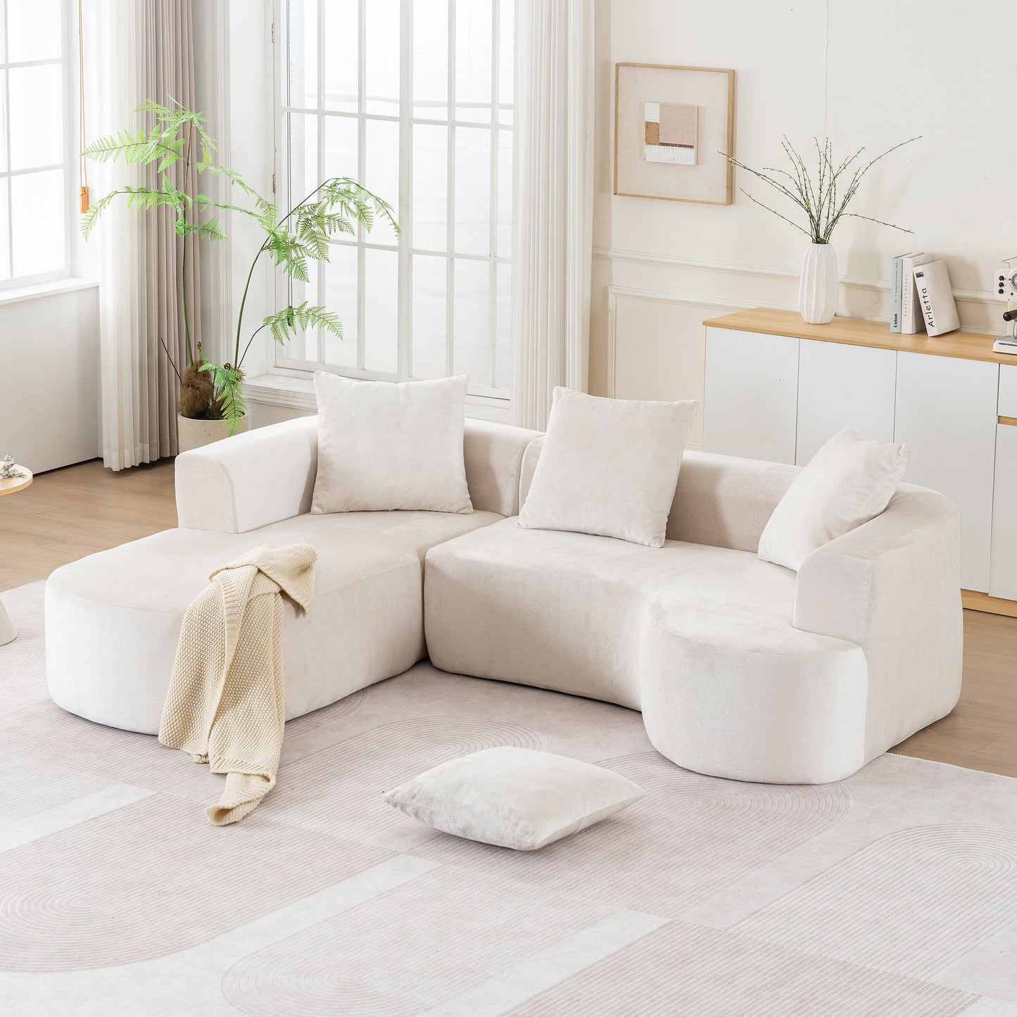 Modular Sectional Sofa With L Shape Chaise, Cloud Sectional Modern Sleeper Couch With Deep Seat, Sponge Compression Sofas - Beige